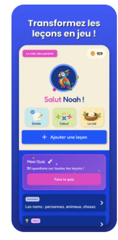 Mini-jeu de révision rythmé dans l'application CocoMado